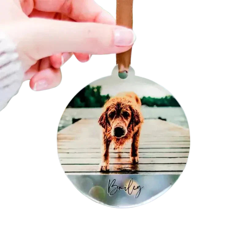 Ornement durable en acrylique pour chien avec photo, parfait souvenir personnalisable Transparent Background