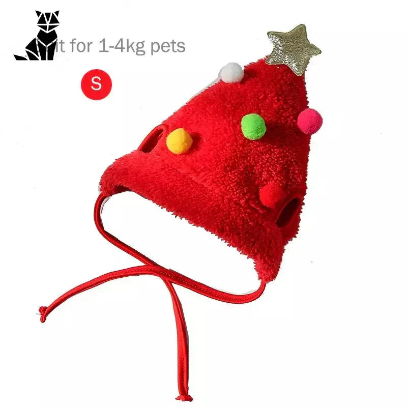 Chapeau de Noël pour chat : Chapeau rouge avec une couronne dorée, design festif de Noël pour chat