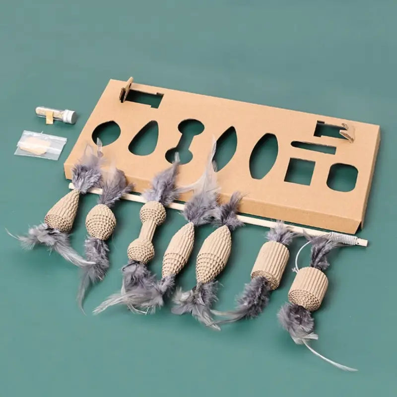 Canne à pêche pour chat avec 7 embouts
