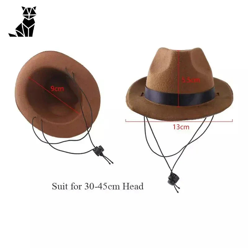 Chapeau de cow-boy pour animaux - Chapeau marron avec cordon noir