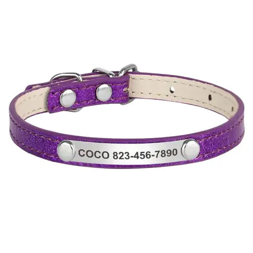 Collier pour chien en cuir violet résistant à l’usure avec pièce métallique argentée Transparent Background
