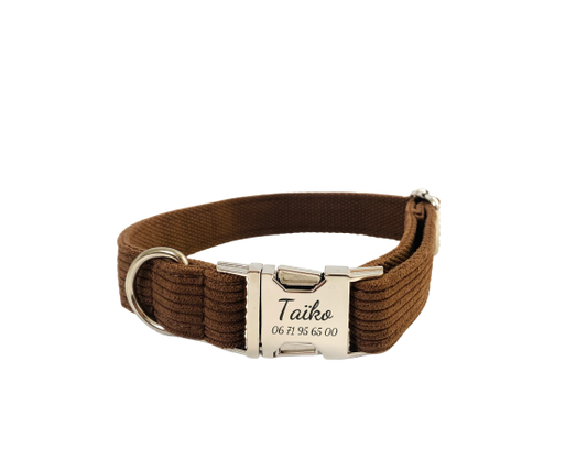 Collier Chien Personnalisé Velours Côtelé Chocolat Transparent Background