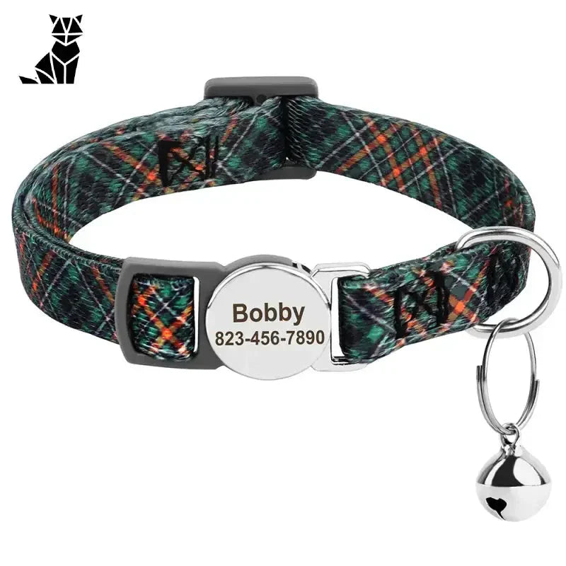 Collier créatif pour chat personnalisable avec cloche en métal et étiquette de nom