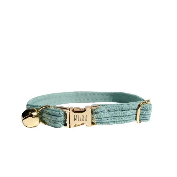 Collier Chat Personnalisé Velours Côtelé Bleu Ciel Transparent Background