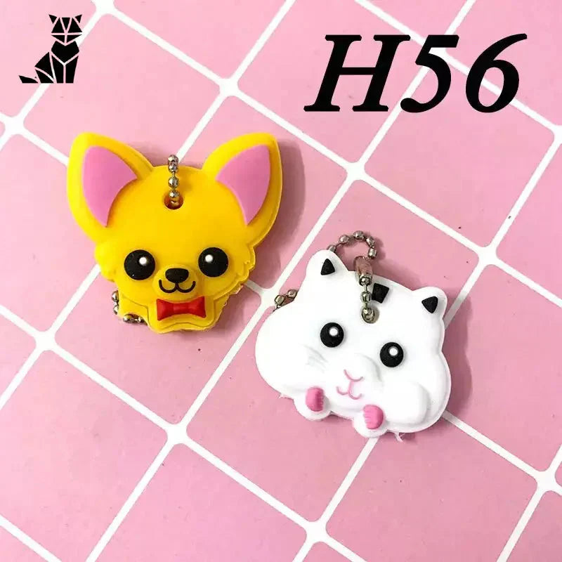 Lot de 2 porte-clés en silicone avec motif de chat et de souris pour câbles auxiliaires