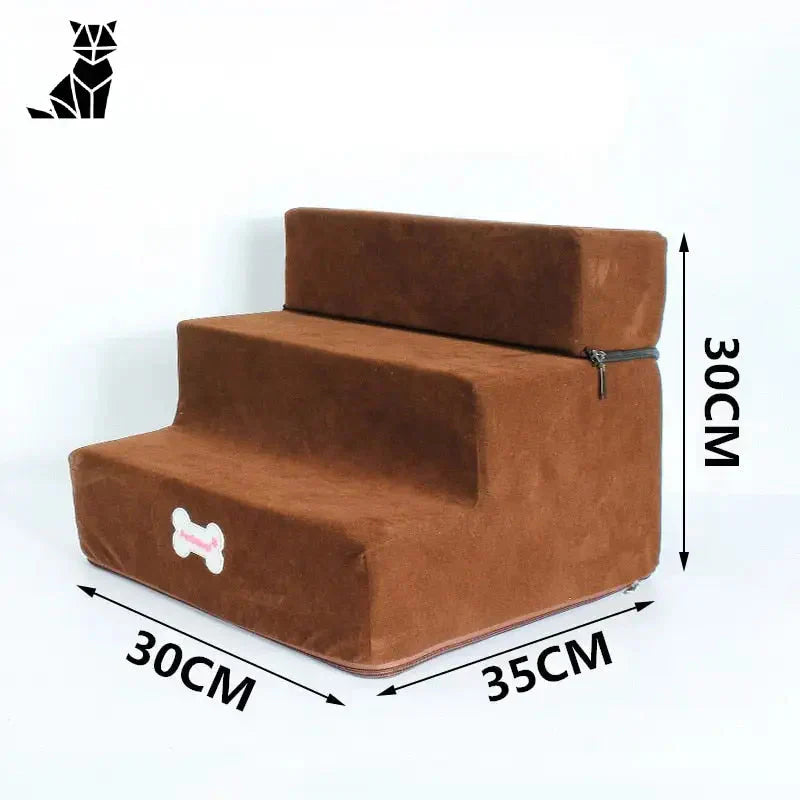 Trois marches en trois marches marron avec coeur blanc pour petits chiens, Stairs for Small Dogs