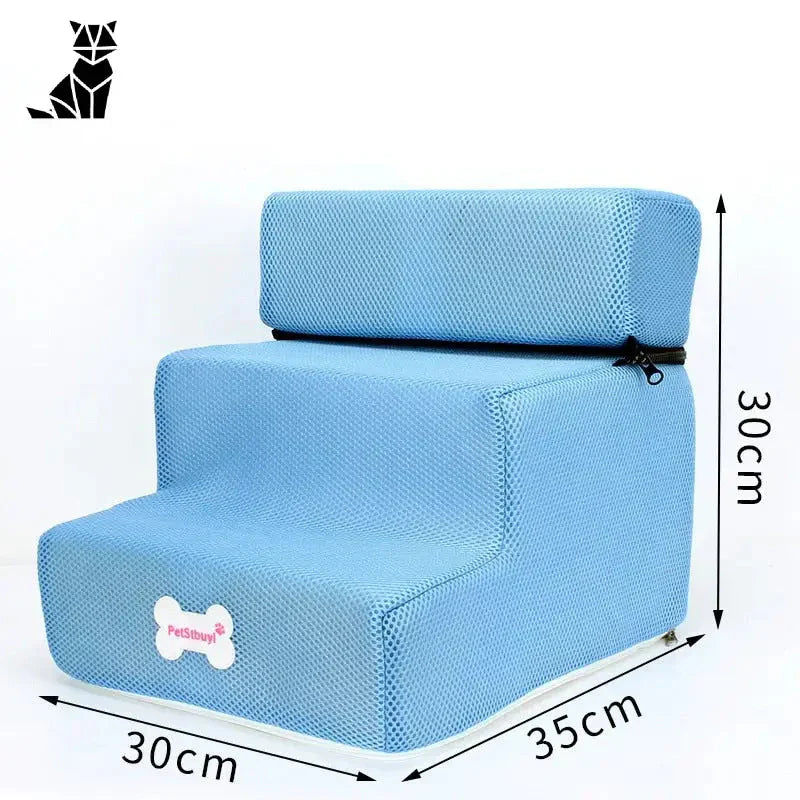 Chaise bleue avec base blanche et noire pour Escaliers pour Petits Chiens | Trois Marches Petits Steps