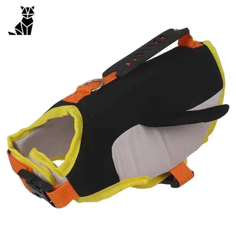 Gilet de sauvetage requin pour chien : Gilet de sécurité noir et jaune avec ceinture - Design amusant, flottabilité améliorée