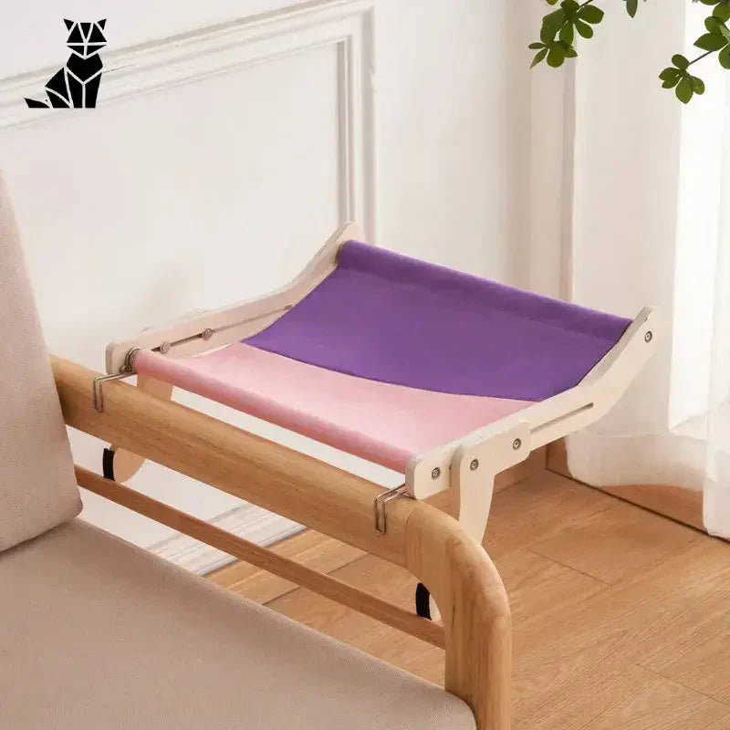 Banc en bois avec coussin violet en Hamac suspendu doux pour chat - hamac suspendu coussiné