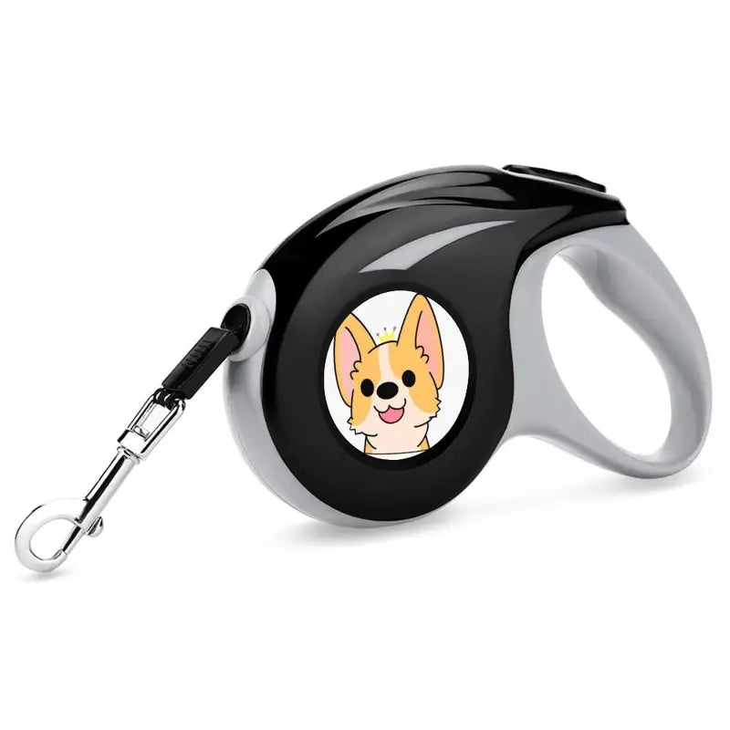 Laisse rétractable personnalisée avec dessin animé de chien sur fond noir