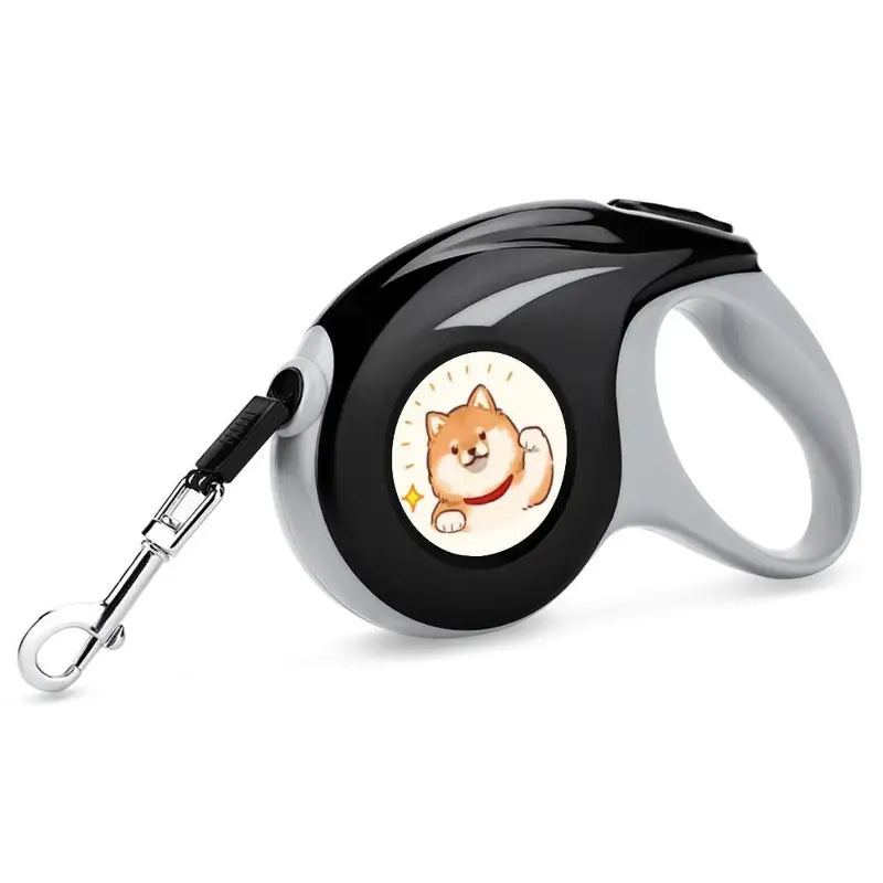 Laisse automatique et rétractable avec un design de chien cartoon noir
