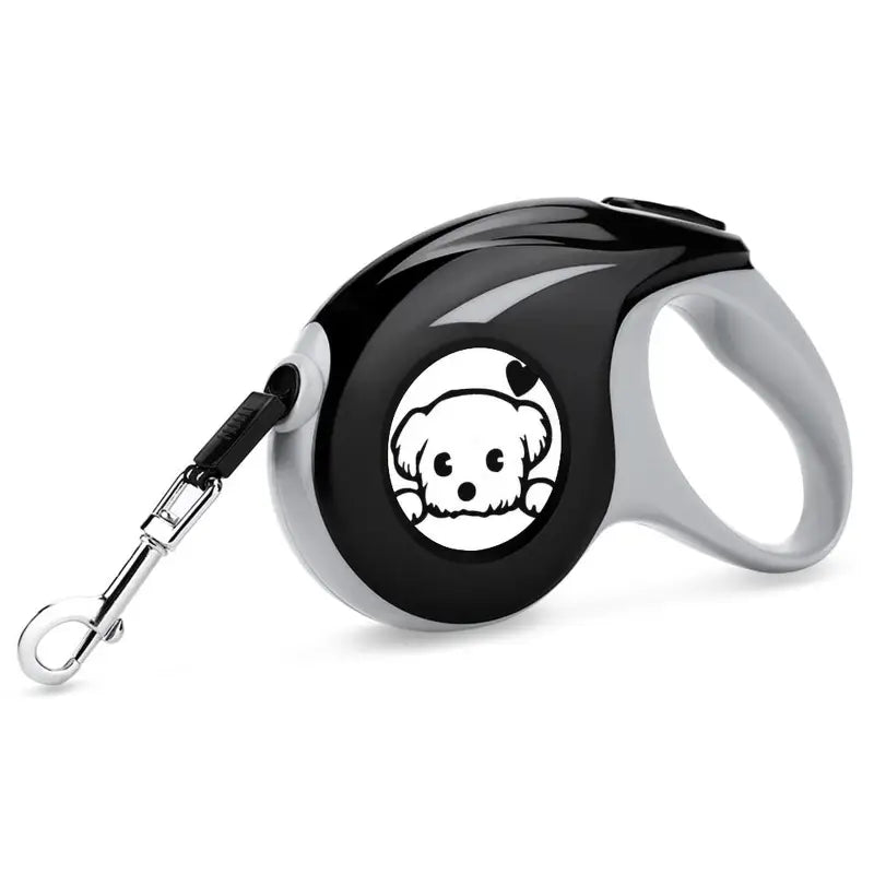 Laisse rétractable automatique noire et blanche avec chien blanc - Laisse automatique personnalisée