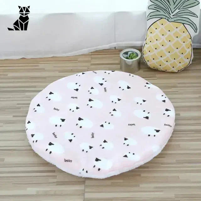 Rond lit doux avec tapis à motifs de pins pour petits chiens et chatons