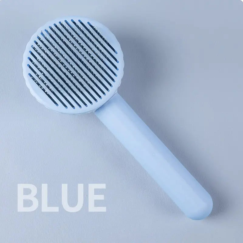 Peigne à chat avec design ergonomique - Brosse en plastique bleue, manche blanc pour le toilettage des Poils Morts