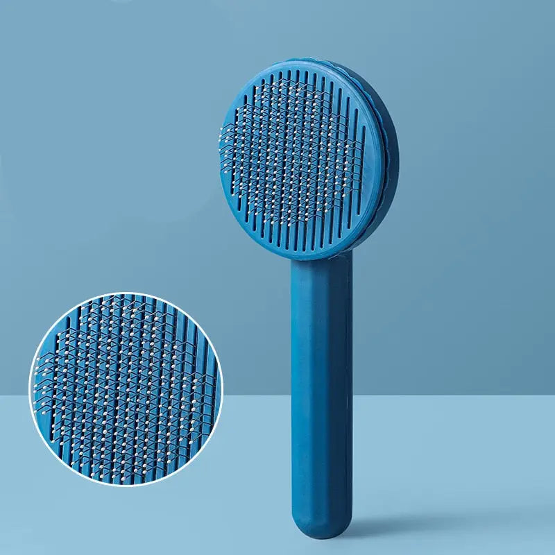 Peigne à chat - Design ergonomique, brosse bleue pour enlever les poils morts, fond blanc
