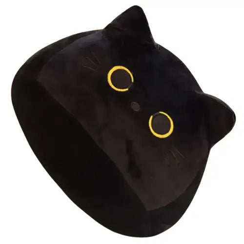 Peluche Chat ininterrompue - Oreiller de tête de chat noir sur le lit | Peluche Chat Transparent Background