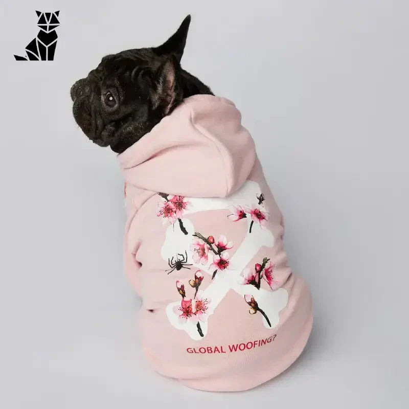 Chien de compagnie en sweat à capuche rose fleurs de cerisier - Pull pour chien : Chaud et élégant - animal wear