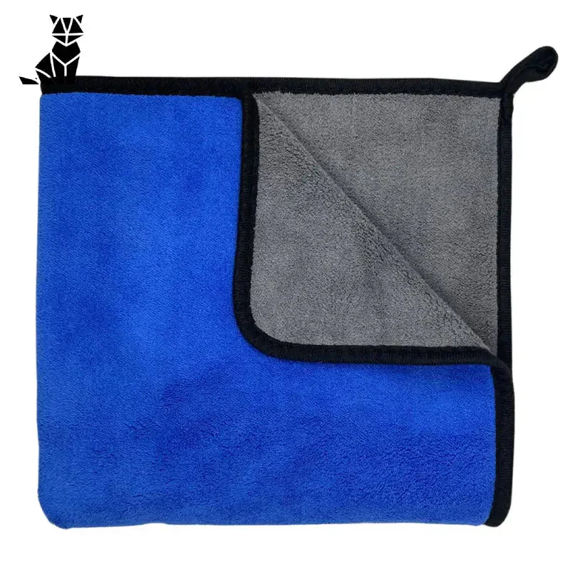 Serviette en microfibre bleue et grise super absorbante avec bordure noire - idéale pour tous les usages