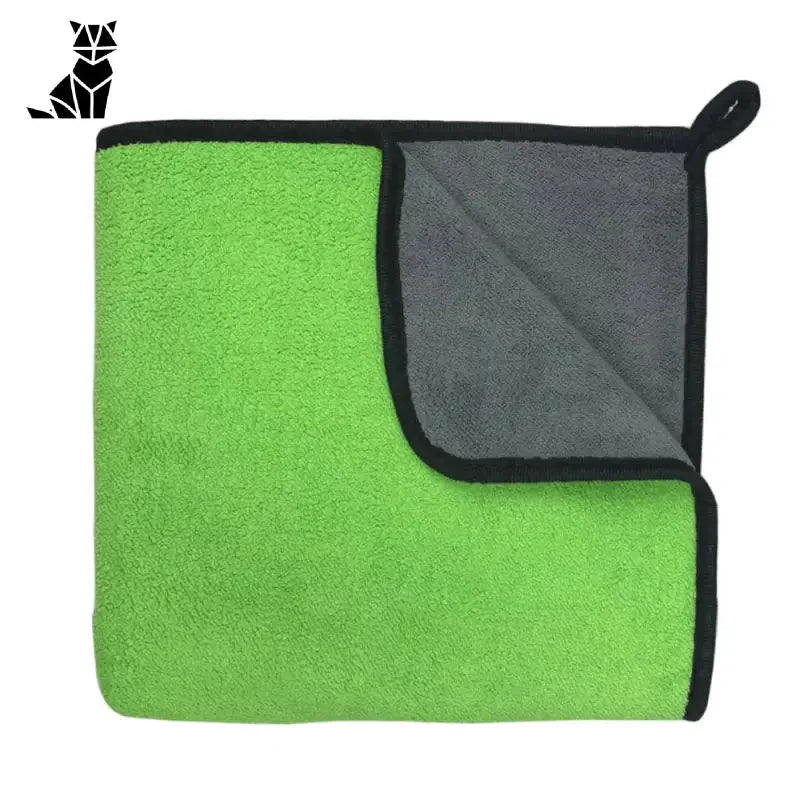 Serviette Absorbante en Microfibre verte et noire avec bord noir, idéale pour animaux