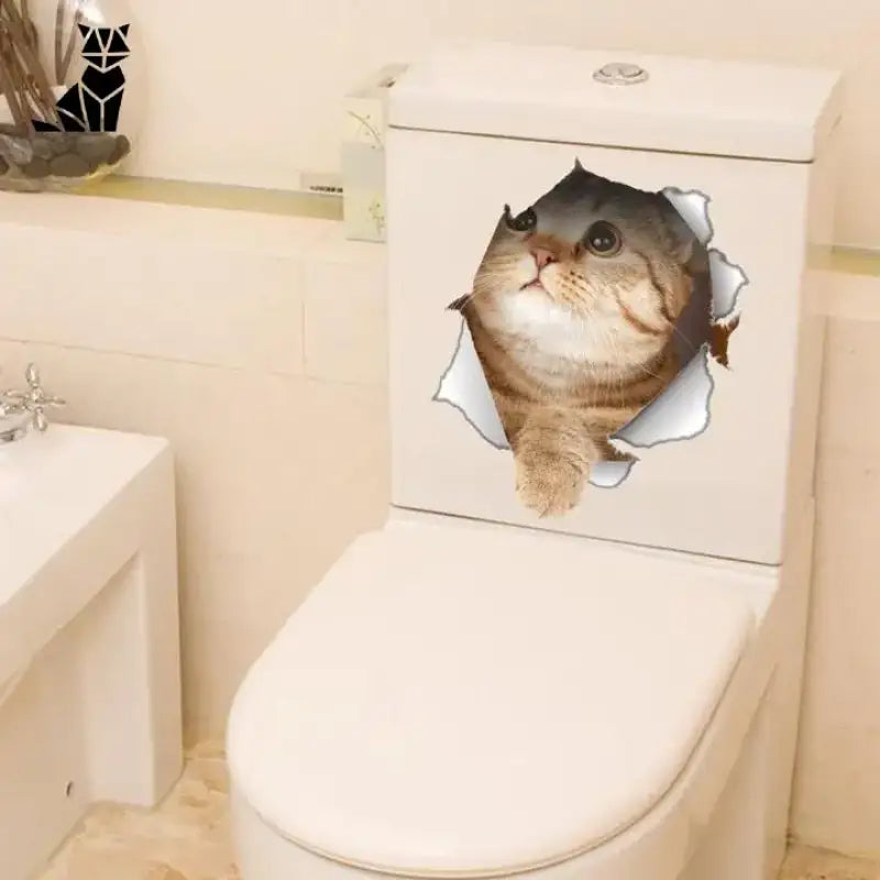 Stickers Chat Surprise En 3d Pour Une Salle De Bain Ludique